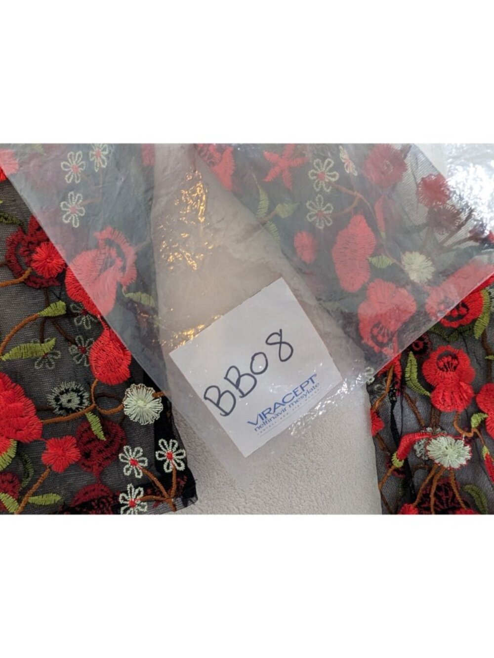 Embroidered Sheer Black Mesh Crop Top With Red Rose Design & Bell Sleeves By Hau - Picture 13 of 13